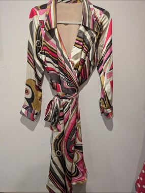 Emilio Pucci Silky Abstract Print Wrap Dress - Pink, Gold, Black